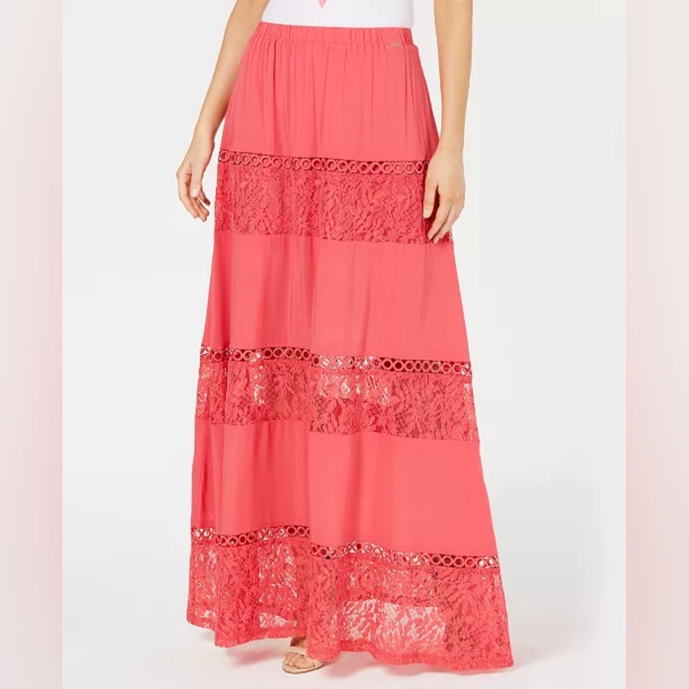 NWT, Guess Ursula Lace Trim Maxi Dress